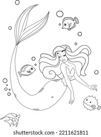 Cute mermaid swimming coloring image