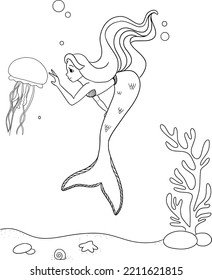 Cute mermaid swimming coloring image