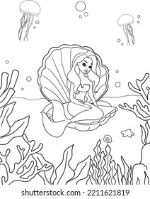 Cute mermaid swimming coloring image