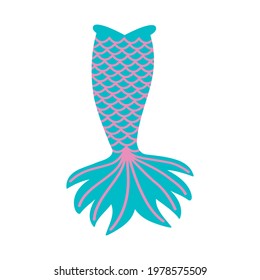 Cute mermaid tail isolated on white background. Props for girls party, greeting card or t-shirt print. Vector flat illustration.