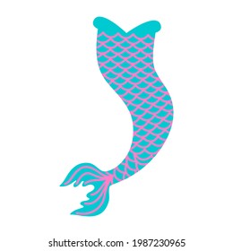 Cute mermaid tail isolated on white background. Props for girls sea party, design element for greeting card or t-shirt print. Vector flat illustration.