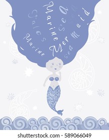 Cute mermaid is thinking about something