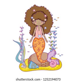 cute mermaid under sea with seaweed