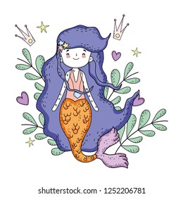 cute mermaid under sea with seaweed