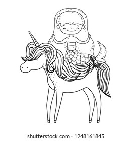 cute mermaid with unicorn characters