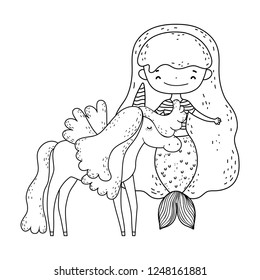 cute mermaid with unicorn characters