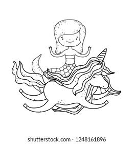 cute mermaid with unicorn characters