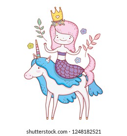 cute mermaid with unicorn characters