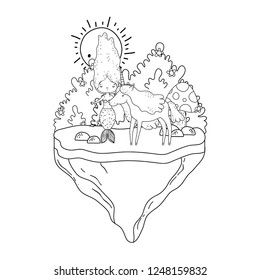 cute mermaid with unicorn in the landscape