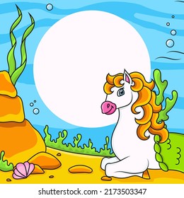 Cute mermaid unicorn. Magic fairy horse. Colored background for your design. For wallpapers, covers, postcards, banners. Vector illustration.