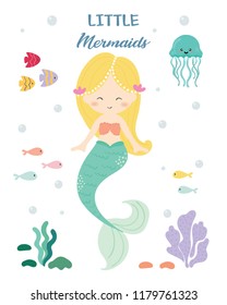 cute mermaid vector.