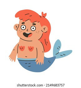 Caricatura de vector de sirena cutáneo aislada en un fondo blanco.