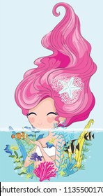 Cute mermaid vector design.Template for design cards, notebook, shop, poster.