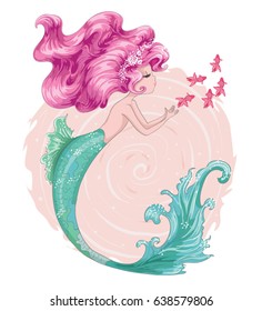 Cute mermaid vector design.Template for design cards, notebook, shop, poster.