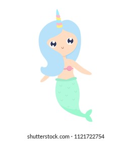 Cute mermaid vector flat illustration