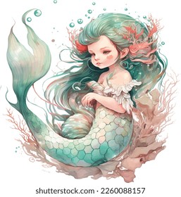 Cute Mermaid Vector Fully editable.