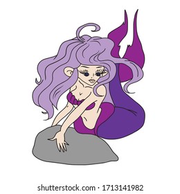 Cute mermaid, vector illustration for children, greeting cards, on a white isolated background.