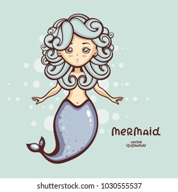 Cute mermaid vector illustration. Fantasy cartoon character.  Personage design.