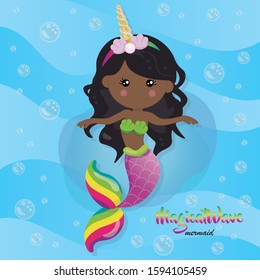 Cute mermaid vector illustration, Isolated adorable cartoon