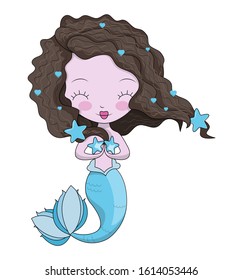 Cute mermaid. Vector illustration for kids fashion artworks, children books, greeting cards. Isolated on white.Vector stock illustration