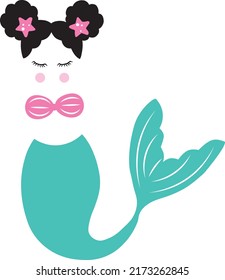 Cute mermaid vector illustration for kids fasihon artwork, kids books, t-shirt prints, greeting cards.