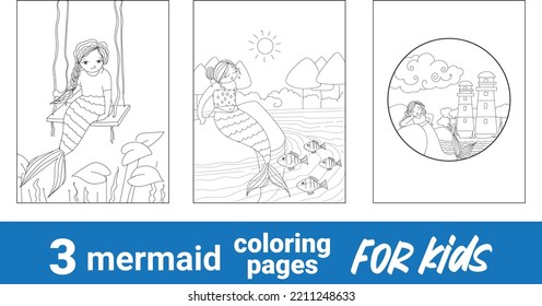 Umriss der Umrandung für die Färbung der Seite. Schöne Prinzessin mermaid Farbing Page. Vektorgrafik einzeln auf weißem Hintergrund.
