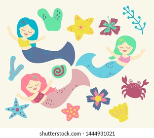 cute mermaid vector pattern seamless