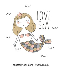 Cute mermaid vector print