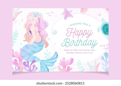 Cute Mermaid Watercolor Birthday Invitation Banner