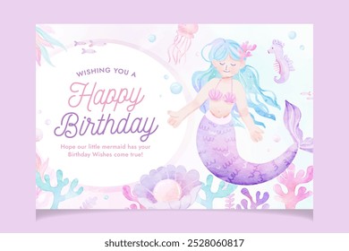 Cute Mermaid Watercolor Birthday Invitation Banner