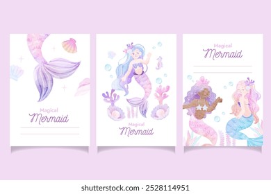 Cute Mermaid Watercolor Card Collection