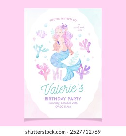 Cute Mermaid Watercolor Flyer and Poster Template