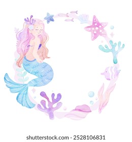 Cute Mermaid Watercolor Frame Design