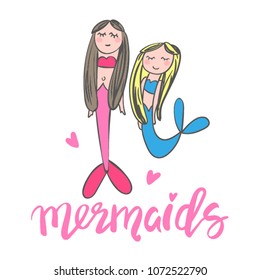 cute mermaids and inscription