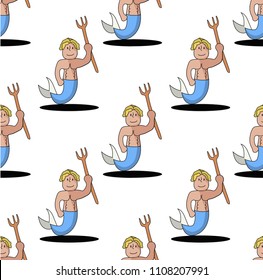 Cute mermaids man, seamless pattern