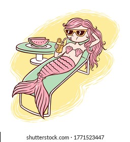 Cute mermaids are relaxing vector illustration