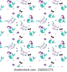 cute mermaids with sea animals pattern design