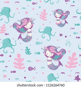 Las sirenas sin fisuras pueden ser usadas para la impresión de camisetas para bebés, diseño de estampado de moda, ropa para niños, saludo de celebración de la ducha de bebé y tarjeta de invitación.