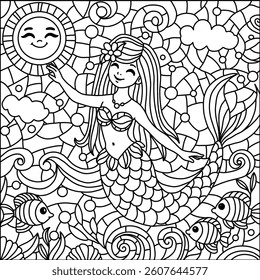 Cute mermiad. Coloring pages vector illustration for kids.