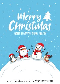 Cute Merry Chrismas Cards Cartoon Family 