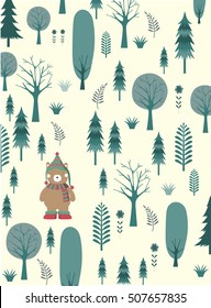 Cute Merry christmas background with cute bear and christmas Tree,Vector illustrations