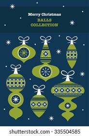 cute merry christmas balls set. vector illustration