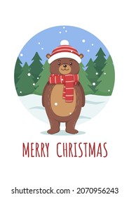 Cute Merry Christmas Bear With Background