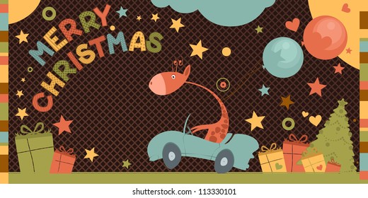 cute merry Christmas card with giraffe