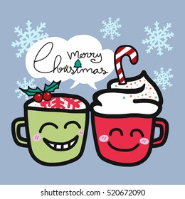 Cute Merry Christmas coffee cup cartoon illustration