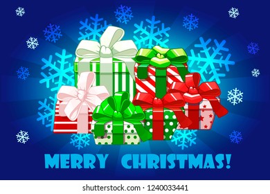 Cute Merry christmas different gifts, Creative packaging.Vector background
