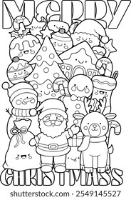 Cute merry christmas doodle art