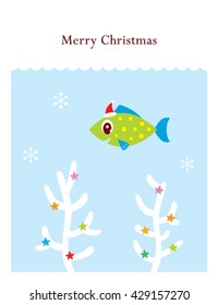 cute merry christmas fish vector card