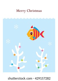 cute merry christmas fish vector card