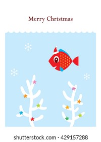 cute merry christmas fish vector card